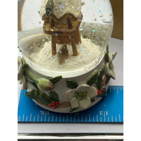 Snowglobe Snow Globe Bunny Bird House Magnolia Marjolean Bastin 4" Hallmark EUC - Picture 4 of 11